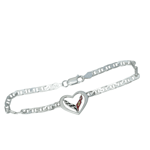 Sterling C8 Corvette Heart Bracelet