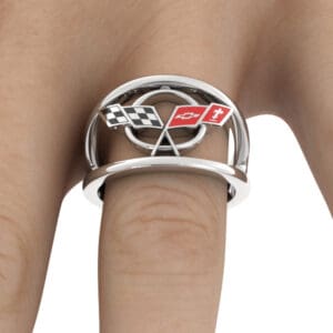 Ladies C5 Corvette Ring on Finger